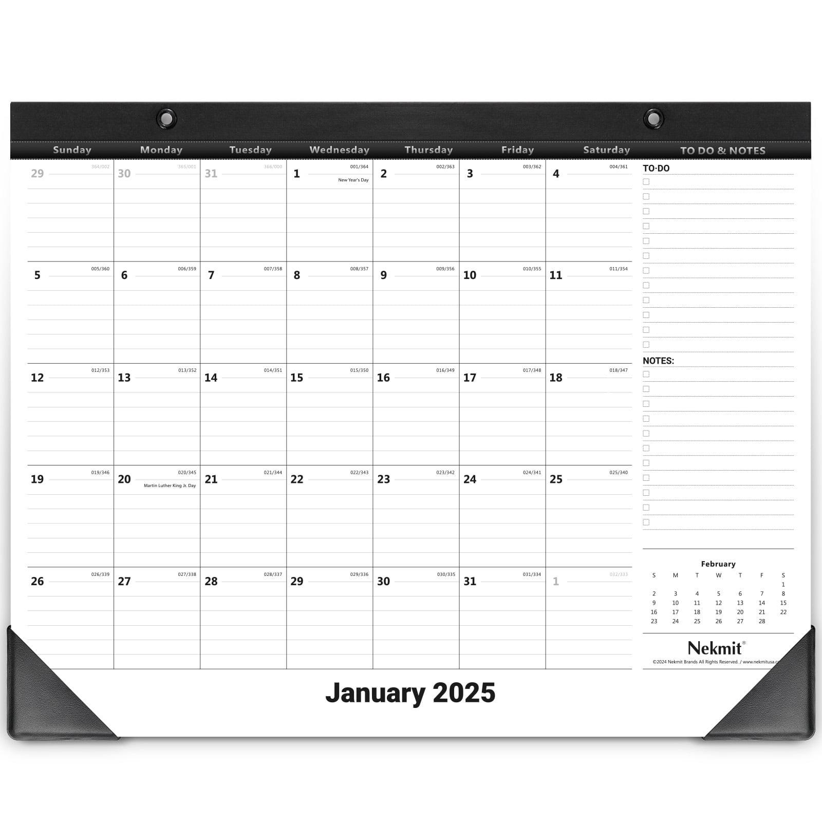 Nekmit Desk Calendar 2025-2026, Desk Pad Calendar 14" x 11", Black