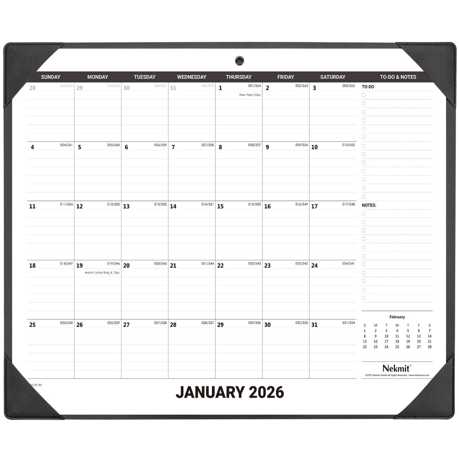 Nekmit Desk Calendar 2026-2027 with PU Desk Pad, 21" x 16 1/2", Black