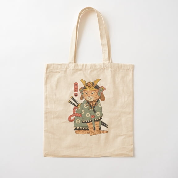 Neko Samurai Style 002 Canvas Tote Bags, Reusable Shopping Bag