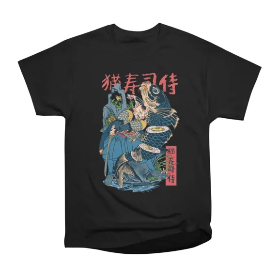 Neko Sushi Samurai T-Shirt Tee Gift For Him Merch For Her Apparel For Friend