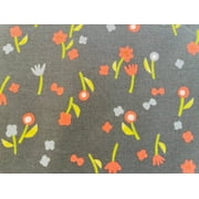 Neko and Tori-Flower Picking-Charcoal Fabric - Itsuko Naka - Cotton + Steel