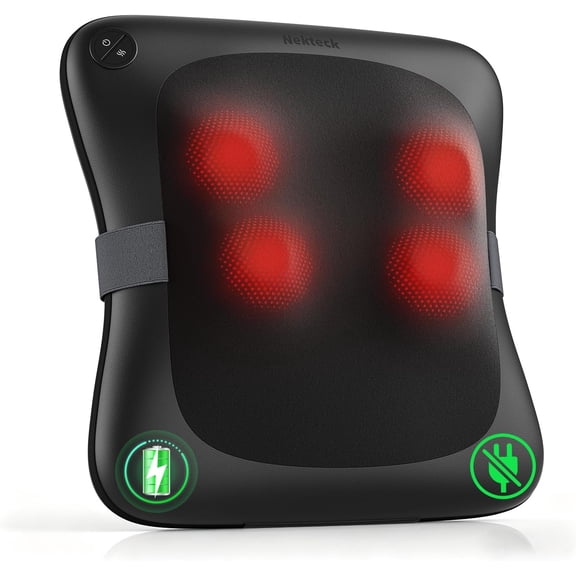 Nekteck Lower Back Massager with Heat, Cordless 3D Shiatsu Kneading Lumbar Massage Pillow, Deep Tissue Massager for Lower Back Pain Relief, Home Office Car Seat Massager Portable, Gift for Men Women
