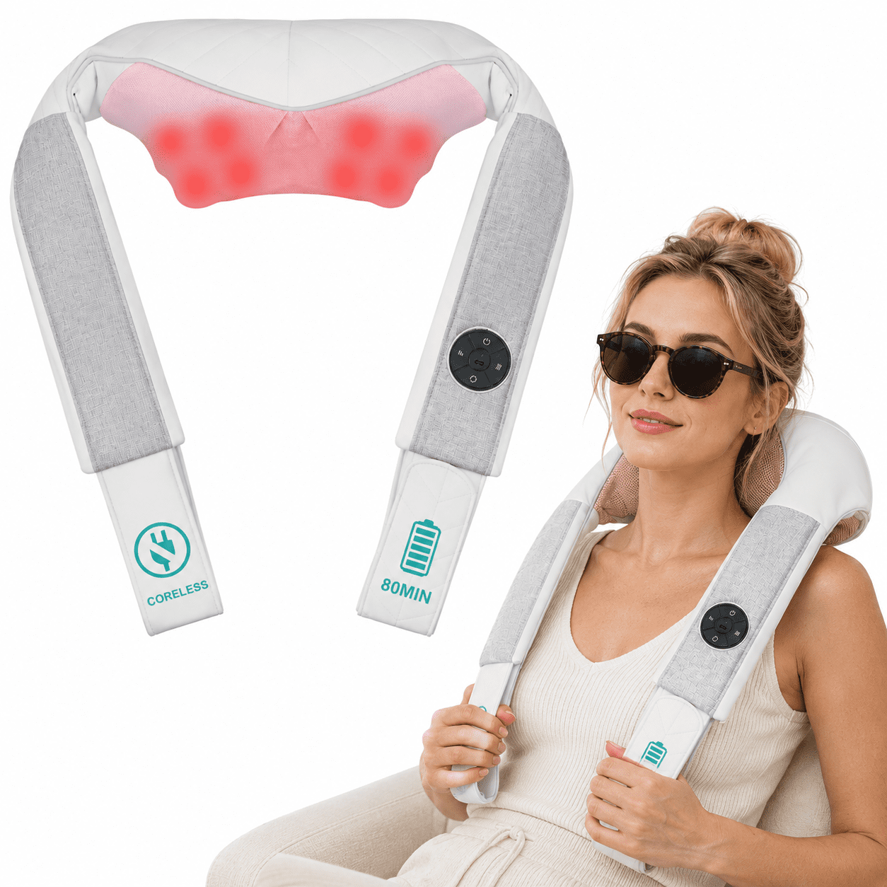 Nekteck Neck Massager Cordless Shiatsu Neck and Should Massager with Heat for Pain Relief Deep Tissue, Portable Kneading Back Massage Pillow, Gifts for Mom Dad Women Men, Office/Work/Car/Home Use