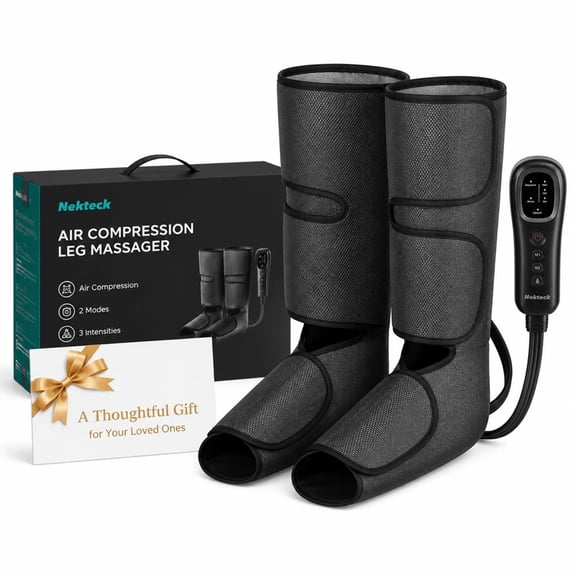 Nekteck Leg Massager for Circulation and Relaxation, FSA/HSA Eligible Foot and Calf Compression Massager with 2 Modes, 3 Intensities, Handheld Controller, Adjustable Leg Wraps, Gift for Men Women