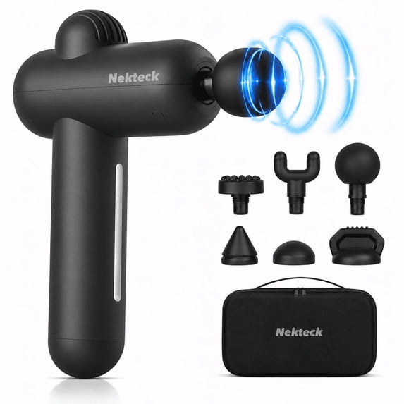 Nekteck Massage Gun for Athletes, with 12mm Amplitude, 30 Speeds, 5 Heads, USB-C Rechargeable for Gym Recovery