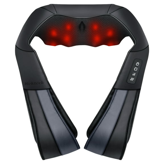 Nekteck Shiatsu Neck Massager with Heat, Electric Deep Tissue 3D Kneading Massage Pillow - Black