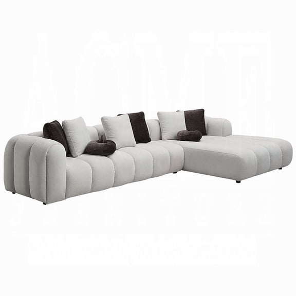 BenJara Nela Sectional Sofa, 8 Throw Pillows, Ivory White Linen, 145 Inch