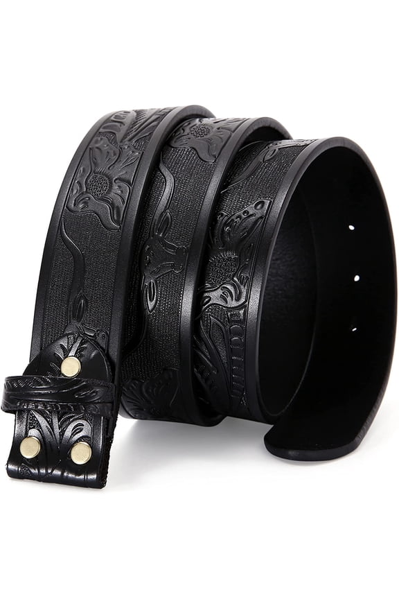 Classic Western Bull Head Design Leather Snap On Belt Mens Womens-on Buckle