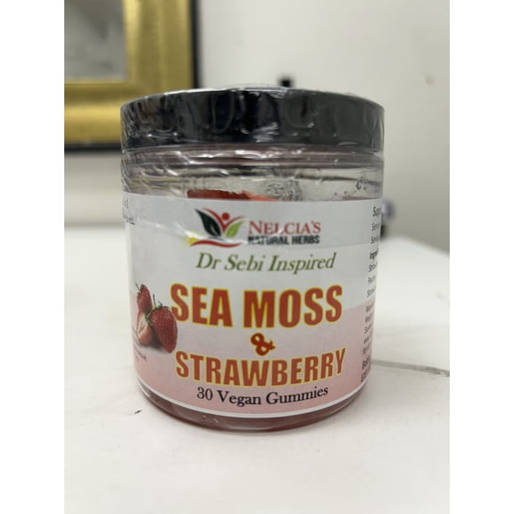 Nelcias Natural Herbs Sea Moss and Strawberry  Natural Energy Boost, 30 Servings, Vegan