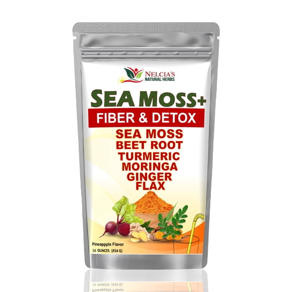 Nelcia's Natural Herbs Sea Moss with Detox & Fiber Supplement-Immune Support, Body Cleanse, 16oz