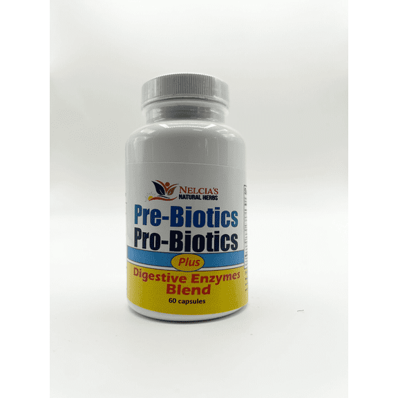 Nelcia's - Prebiotic and Probiotic Plus Digestive Enzymes Blend for Complete Digestive Support, 60ct
