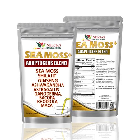 Nelcia's Sea Moss with Adaptogens Blend-including Shilajit, Ashwagandha, ganoderma-16oz