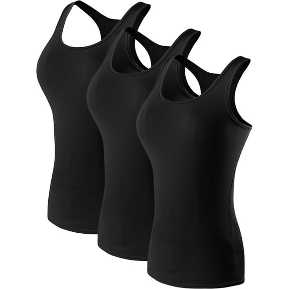 Neleus Womens Compression Base Layer Dry Fit Tank Top 3 Pack, Black Black Black, Medium