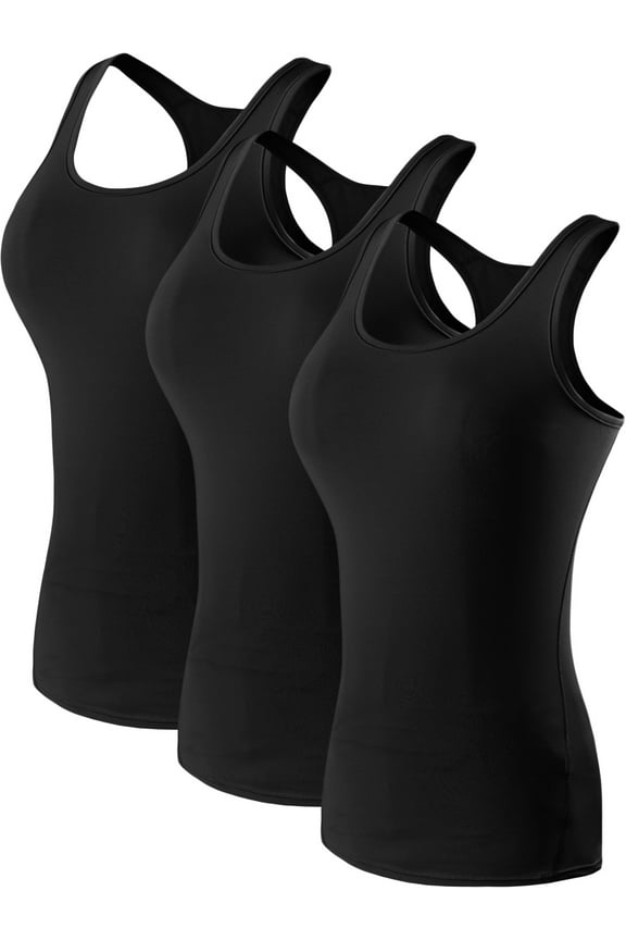 Womens Compression Base Layer Dry Fit Tank Top 3 Pack, Black+Black+Black, Medium