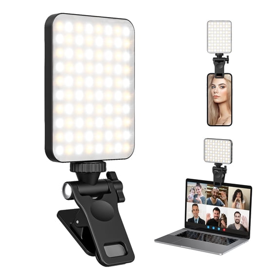 Neliangia Clip-on LED Fill Light, 80 LEDs 2000mAh Rechargeable, 3 Color Modes 10 Brightness Levels 3000K-6500K CRI80+, Portable Selfie Light for Phone Laptop Vlog Live Stream