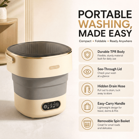 Neliangia Portable Washing Machine 17L,Foldable Mini Washer with Spin Basket,Compact TPR Laundry Machine for Underwear,Baby Clothes,Socks and Towels,Ideal for Apartment,Dorm,RV&Travel