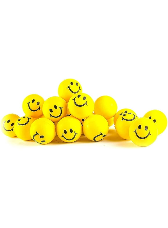Neliblu 24-Pack Bulk Stress Balls 2"" - Neon Yellow Funny Face Squishy Balls - Support Anxiety, Autism, PTSD - Stress Balls for Kids and Adults - Bulk Yellow Stress Ball Set