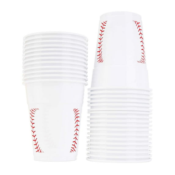 Neliblu Baseball-Themed 16 oz Plastic Cups, Pack of 30, Suitable for Birthday Party Supplies and Game Day