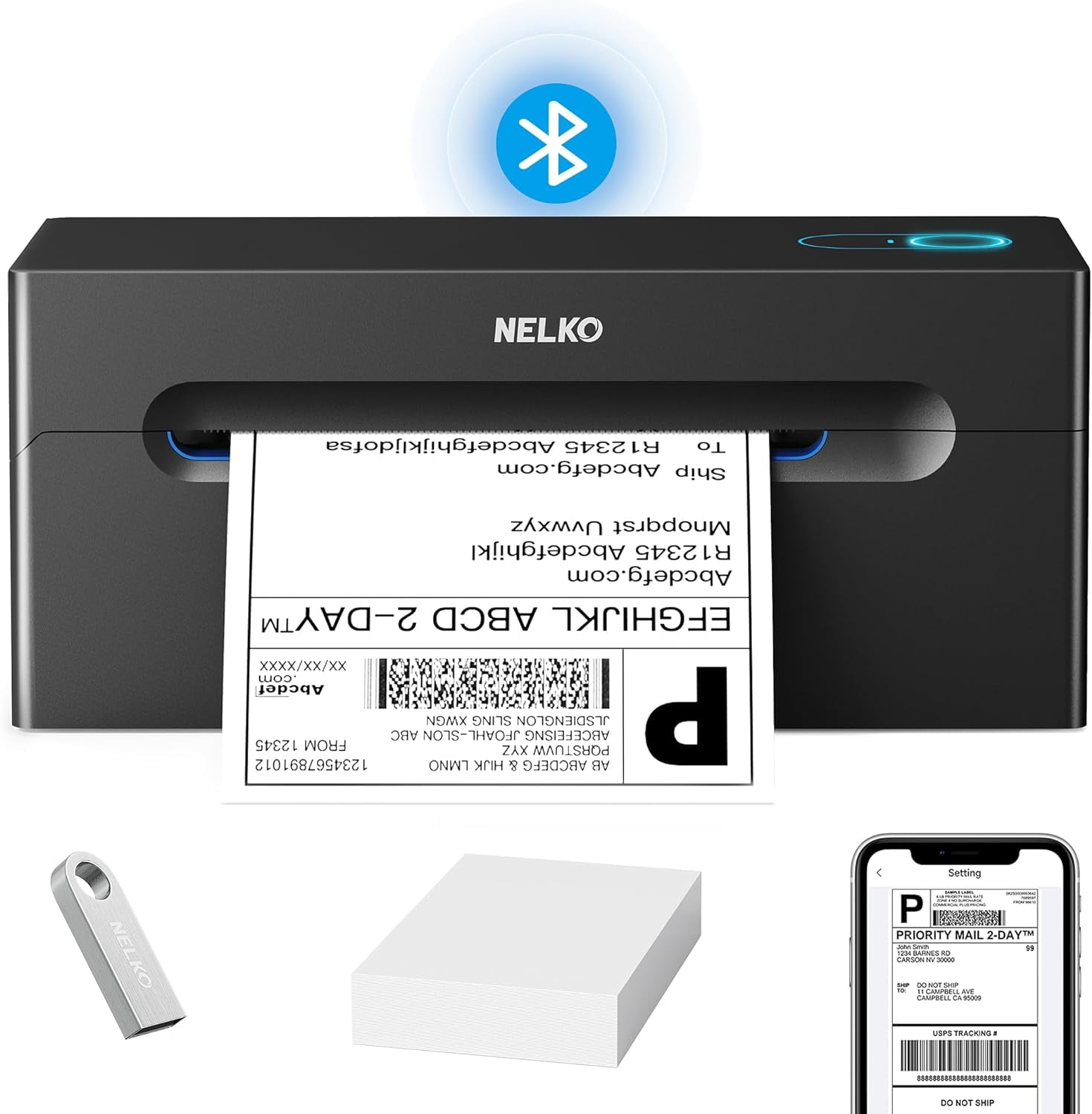 Nelko Bluetooth Thermal Shipping Label Printer, Wireless 4x6 Shipping Label Printer, Black