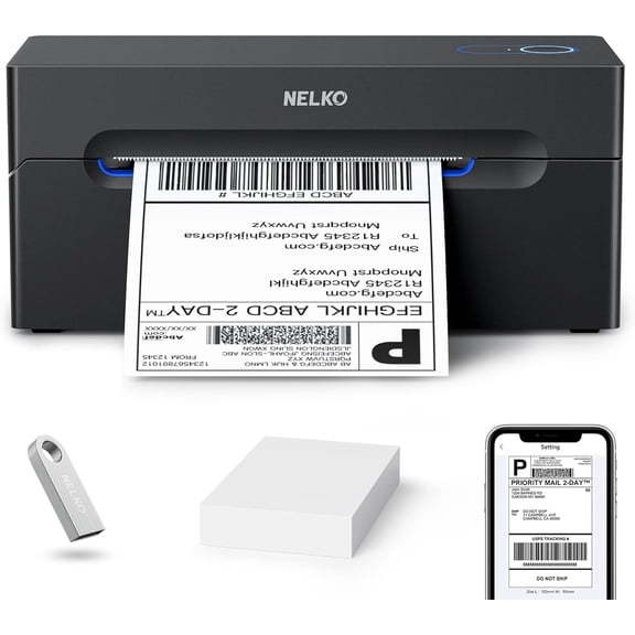 Open Box Nelko Bluetooth Thermal Shipping Label Printer, Wireless 4x6 Shipping Label Printer, Black
