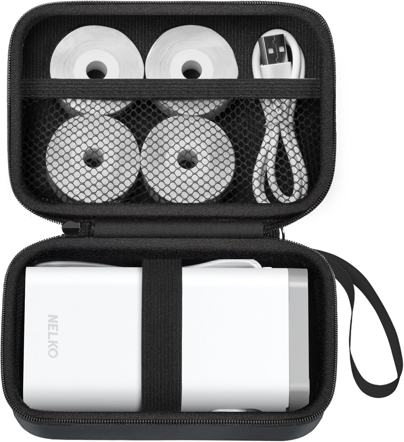 Nelko Case for P21 Label Maker, Compatible with Phomemo D30 D35 Label Maker, for NIIMBOT D11 D110, for JADENS/SUPVAN/Memoking, Box with Mesh Pocket for Batteries Accessories (Case Only), Black