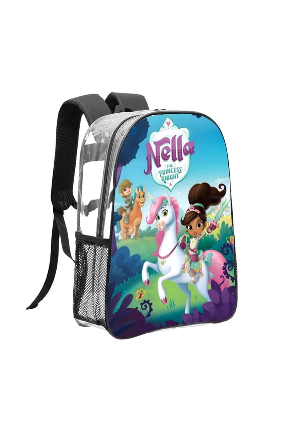 Nella the Princess Knight-theme Clear Backpack Heavy Duty Transparent Bag See Through Bookbag for Work, Sport, College, Travel12.2X16.9"(31X43cm)
