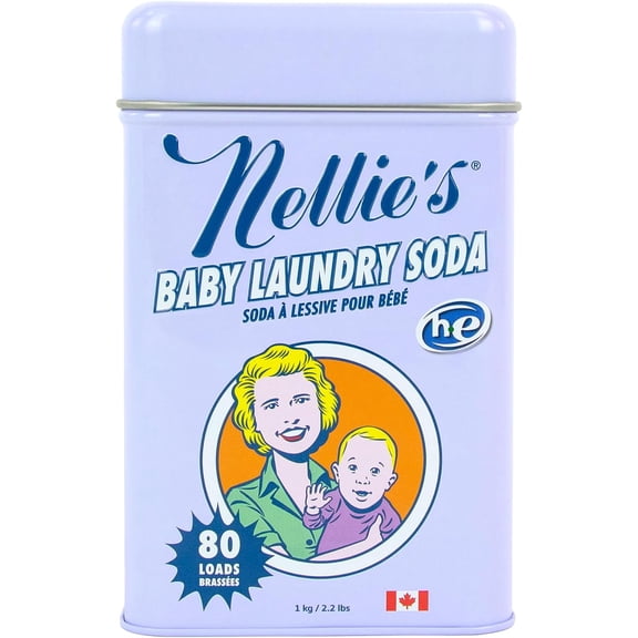 Nellies Baby Laundry Soda Tin 80 Loads Gentle Powdered Detergent for Delicate Fabrics Fragrance-Free Formula - 80 Loads - Made in Canada