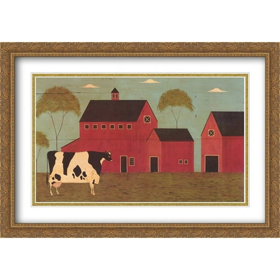 Nellie's Barn 2x Matted 32x22 Large Gold Ornate Framed Art Print by Warren Kimble
