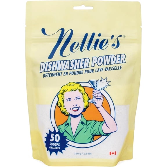 Nellie's Dishwasher Powder - 50 Load - Plant-Based Dishwasher Detergent - Septic Safe, Fragrance-Free - Easily Penetrates Grease & Food Particles - Phosphate-Free