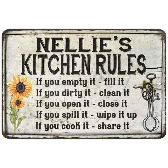 Nellie's Kitchen Rules Chic Sign Vintage Decor 12x18 Metal Sign 112180032241