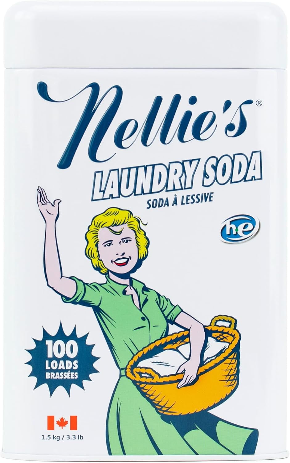 Nellie's Laundry Soda - Concentrated Laundry Detergent Powder - 100 Load Tin - Gentle on Skin and Environment - Fragrance-Free