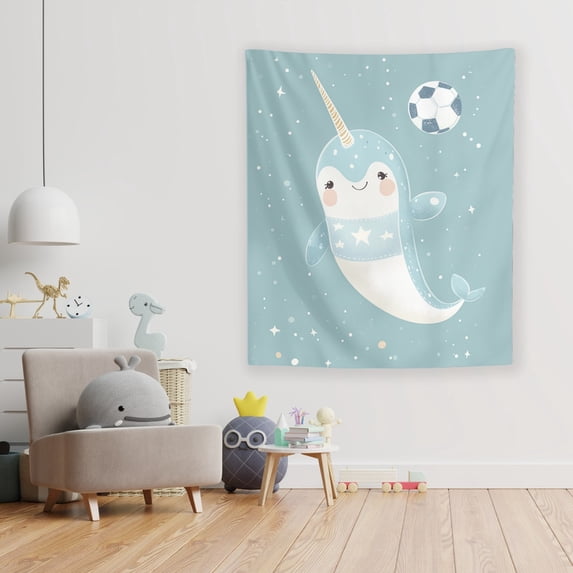Nellie the Defender Narwhal Wall Tapestry by Dancing Littles Jungle