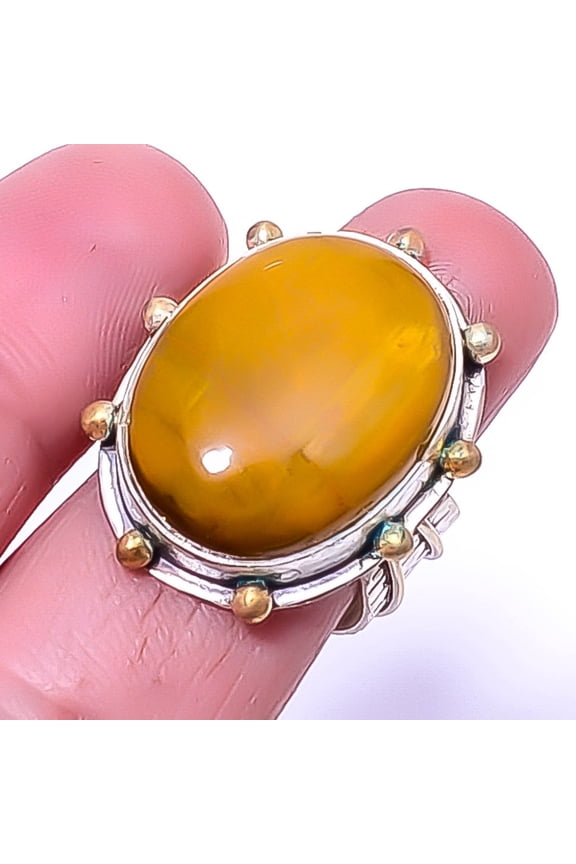 Nellite - Aka Honey Stone 925 Sterling Silver Two Tone Gold Plated Ring s.8 A360, Gemstone Jewelry, Birthday Gift, Beautiful Jewelry For Woman