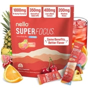 Nello SuperFocus Focus Drink Mix   Fruit Punch Flavor   Alpha GPC, Lion s Mane, Rhodiola & N-Acetyl L-Tyrosine   Sugar-Free, On-the-Go Packets   20 Travel Packets - Fruit Punch + Caffeine