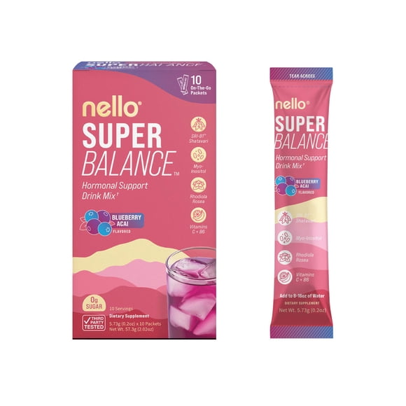 Nello Superbalance Hormone Support Flavored Drink Mix Packets, Blueberry Acai, 2 oz, 10 Count