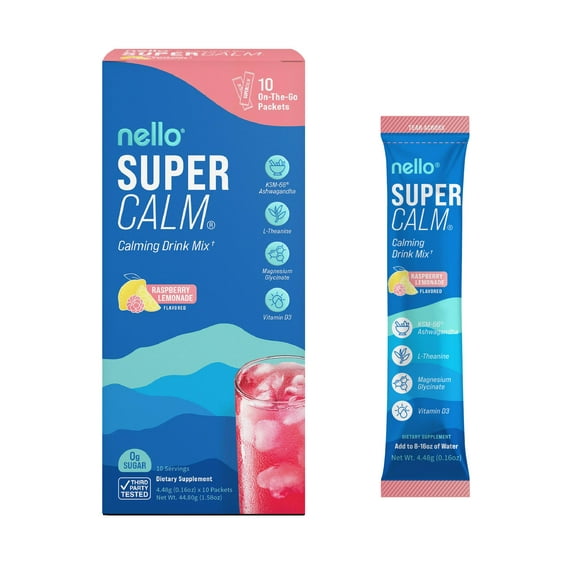 Nello Supercalm Calming Drink Mix Packets, Raspberry Lemonade, 1.5 oz, 10 Count