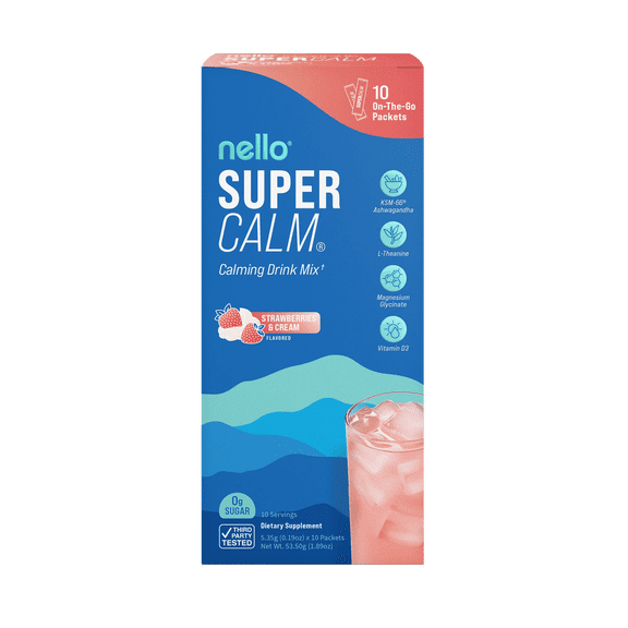 Nello Supercalm Calming Drink Mix Packets, Strawberries & Cream, 1.5 oz, 10 Count