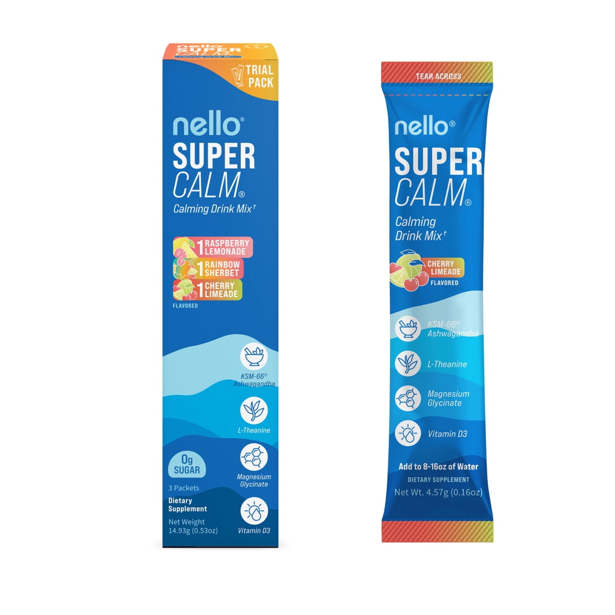Nello Supercalm Calming Flavored Drink Mix Packets, Variety Pack, 0.5 oz, 3 Count