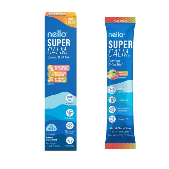 Nello Supercalm Calming Flavored Drink Mix Packets, Variety Pack, 0.5 oz, 3 Count