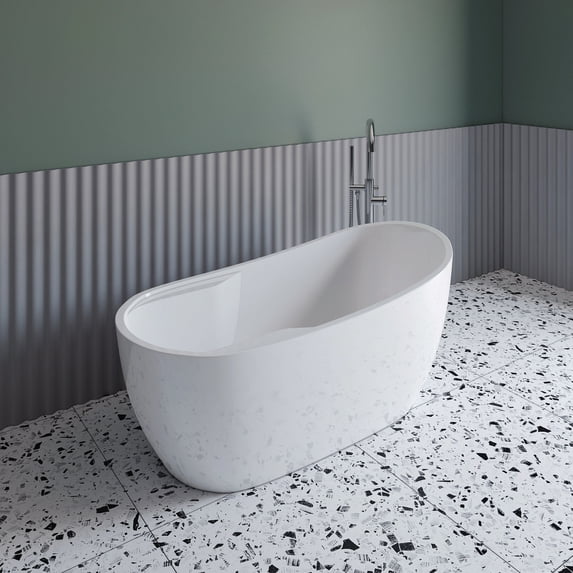 Nello White High-gloss Reversible Drain Acrylic Free-standing Tub