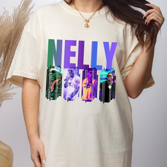 Nelly Performance Tee – Colorful Logo and Four Stage Prints, Unisex Oversized Rap Fanwear, Sadcore Hip-Hop Aesthetic,Natural Color,Size M