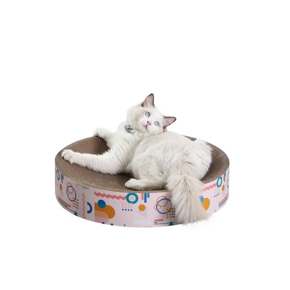 THE LICKER STORE Nelson 20.13" Modern Cardboard Round Bowl Cat Scratcher with Catnip, Light Pink/Multi, CSR1010A