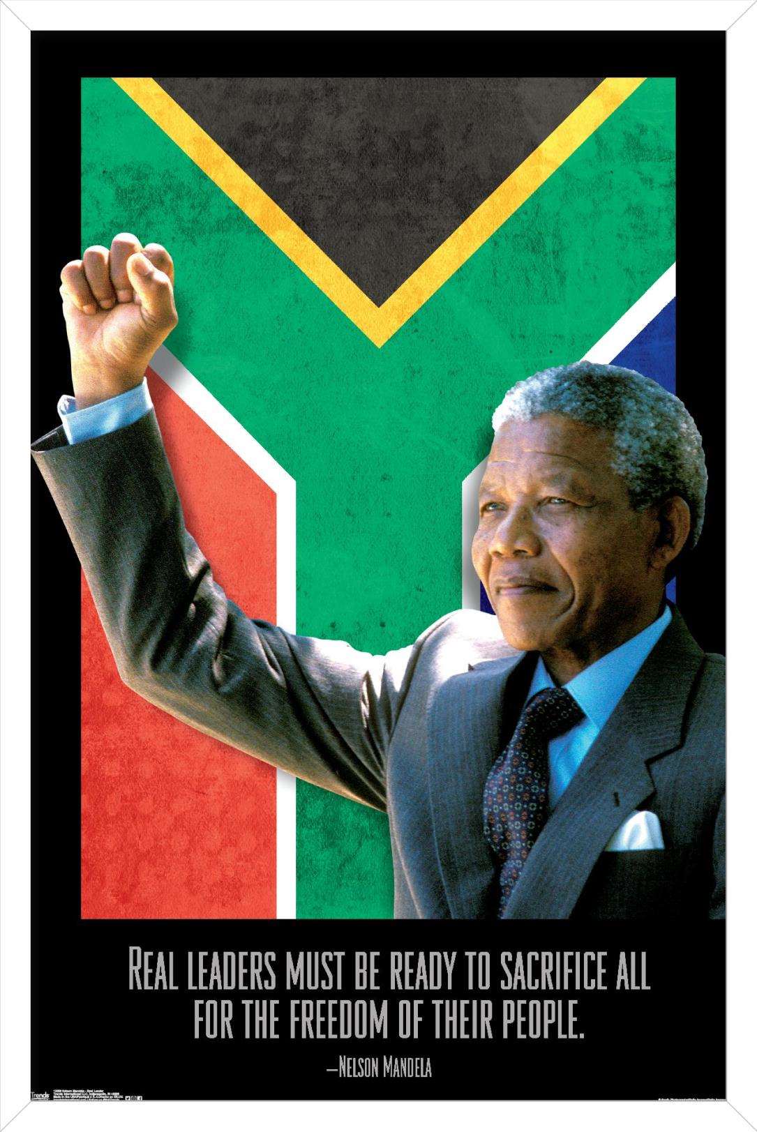 Nelson Mandela - Real Leader Wall Poster, 14.725" x 22.375", Framed