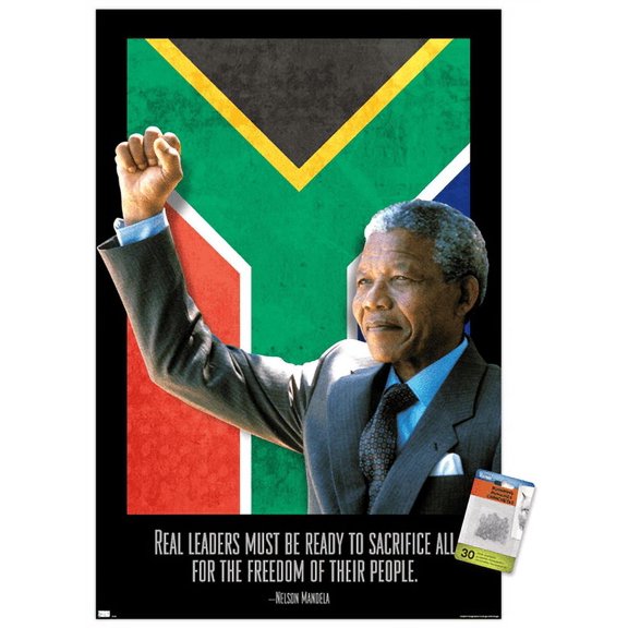 Nelson Mandela - Real Leader Wall Poster with Push Pins, 22.375" x 34"