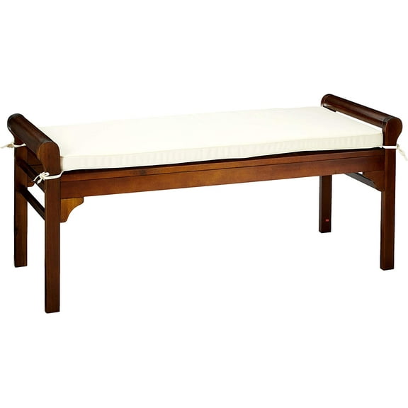Nelson Wood Bench with Cushion, Rich Mahogany