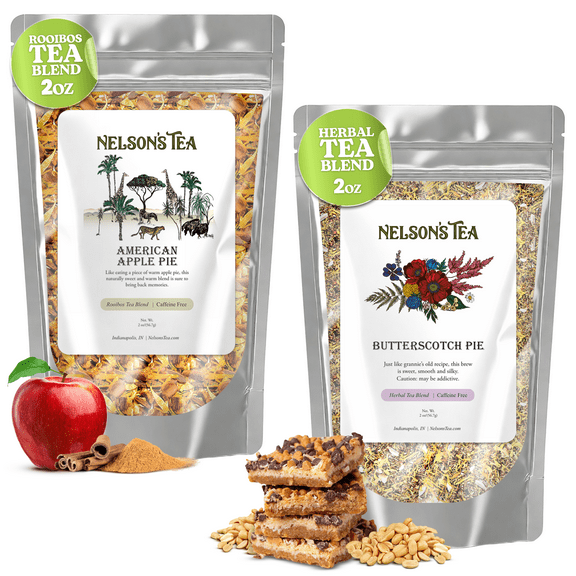 Nelson's Tea Bundle -Butterscotch Pie (2oz) & American Apple Pie (2oz) - Butterscotch Pie with Green Rooibos, Honey Bush, Peanuts, Butterscotch Chips + Apple Pie with Cinnamon, Apple Pieces, Rooibos