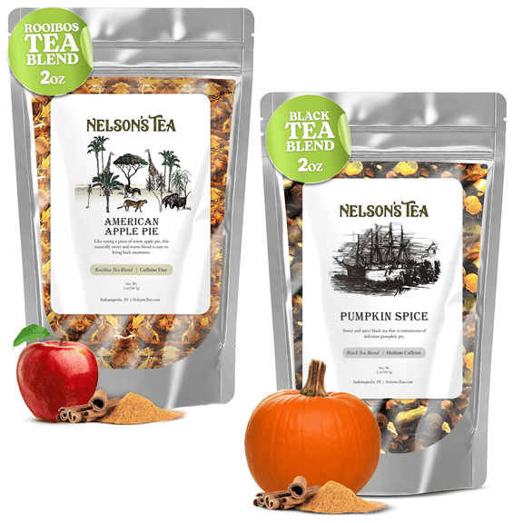 Nelson's Tea Bundle - Pumpkin Spice (2oz) & American Apple Pie (2oz) - Two Flavors: Pumpkin Spice with Black Tea, Cloves, Cinnamon, & Ginger, and American Apple Pie with Rooibos, Apple, & Cinnamon