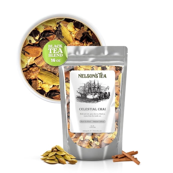 Nelson's Tea - Celestial Chai - Black Loose Leaf Tea - Cinnamon, ginger, cardamom, black tea, allspice, cloves, and black pepper - 16 oz