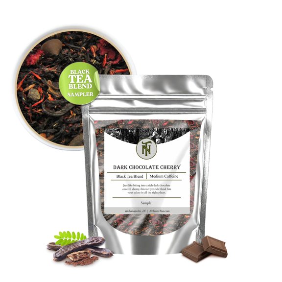 Nelson's Tea Dark Chocolate Cherry - Rich blend of Pu-erh Black Tea, Chocolate Chips, Wild Cherry Bark, Dried Cherries Herbal Loose Leaf Tea - sample