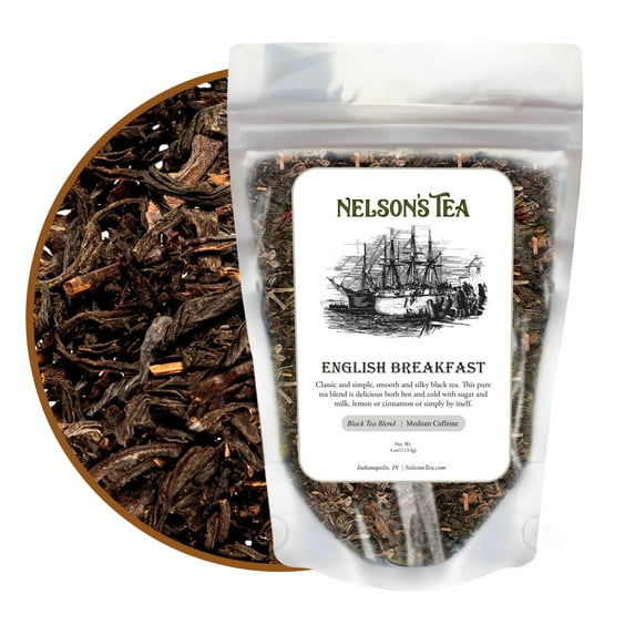 Nelson's Tea English Breakfast - Herbal Black Loose Leaf Tea, Curated Blend with Flowery Orange Pekoe Black Tea - Perfect for Breakfast or a Refreshing Flavored Tea (4 oz)